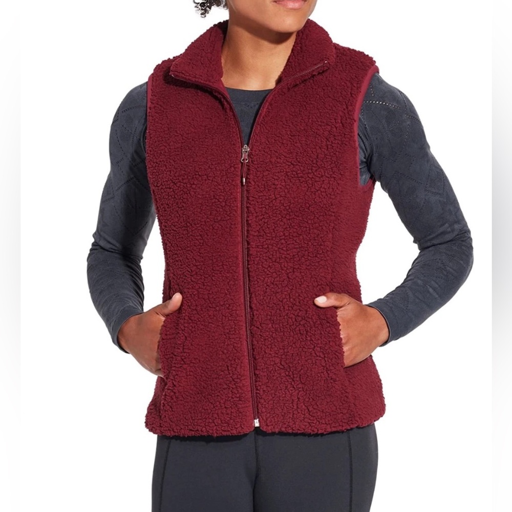 Calia By Carrie Underwood Sherpa Crimson Vest With Pockets Size Large